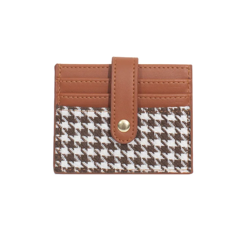 Women's Wallet Fashion Short Buckle Contrasting Color Folding Houndstooth Clutch Purse Ladies Multi-card Card Holder Coin Purse