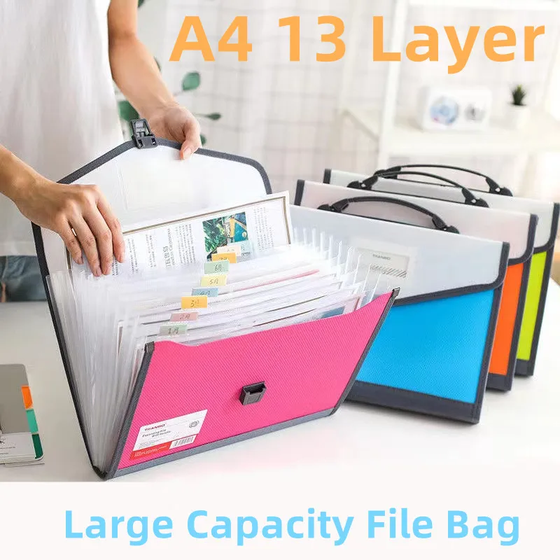 

A4 13 Layer Portable File Bag Multi-layer Test Paper Folder Large Capacity Student Office Supplies Stationery Paper Organizer
