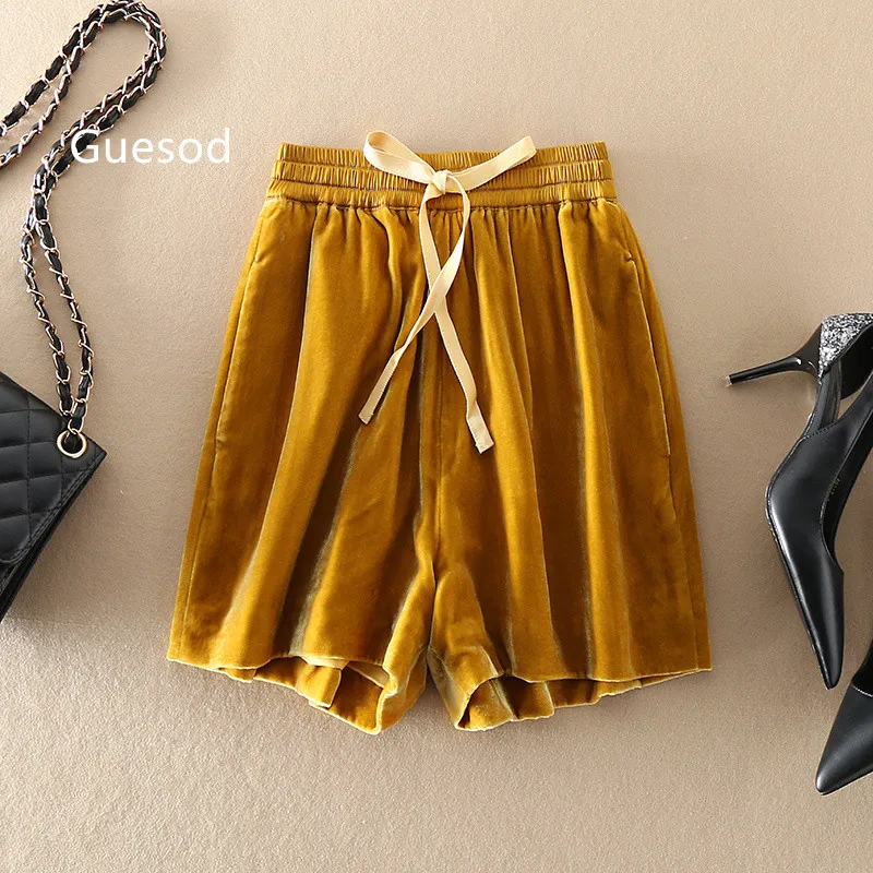 

Women Silk Shorts Chic All Match Silk Velvet Casual Shorts Female 2022 Spring Summer Slim Elastic Waist A-Line Wide Leg PantsNew