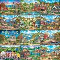 gatyztory diy frame pictures by number color town landscape kits painting by numbers handpainted art gift home decor