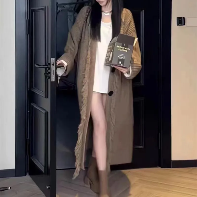 Свитер с бахромой верхняя одежда Женский высококачественный вязаный Топ средней