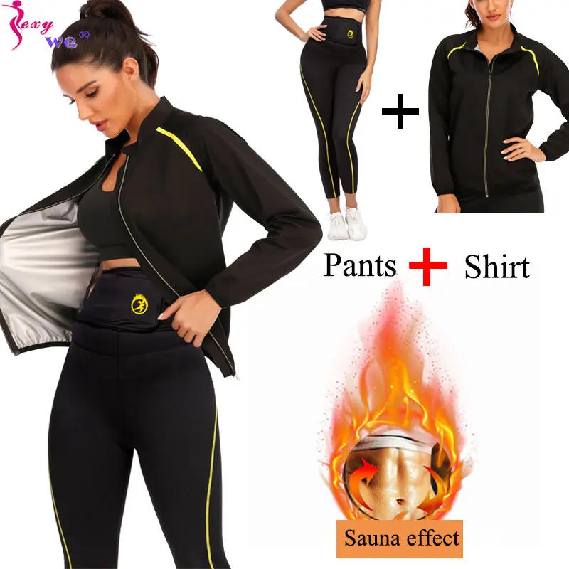 SEXYWG Women Waist Trainer Sauna Pants Body Shaper Sauna Shirt Neoprene Sauna Sweat Weight Loss Top