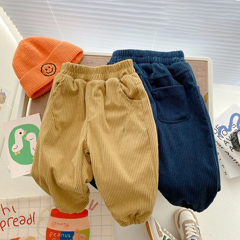 

MILANCEL Autumn New Children's Pants Boys' Corduroy Fur Lining Trousers Girls' Warm Casual Pants