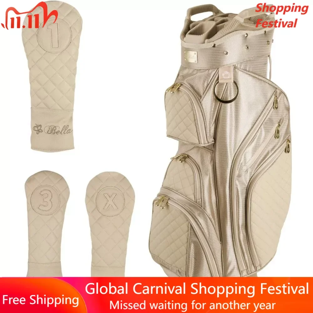 

Женская сумка для гольфа, 3 подходящих чехла для головы, 14 отделений, сумка для гольф-клуба для женщин, велюровая подкладка, накидка для ценных вещей, водонепроницаемая сумка на молнии для переноски