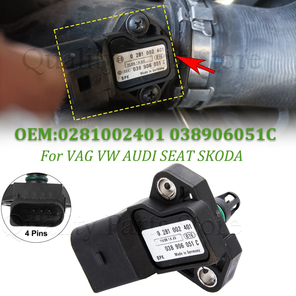 

0281002401 038906051C Для VAG VW AUDI SEAT SKODA Автомобильный датчик абсолютного давления в коллекторе MAP, новый 0 281 002 401 038 906 051 C
