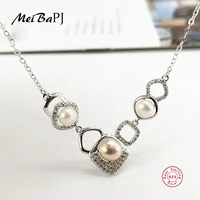 meibapj fashion real natural pearl geometry pendant necklace 925 sterling silver pendant necklace party jewelry for women