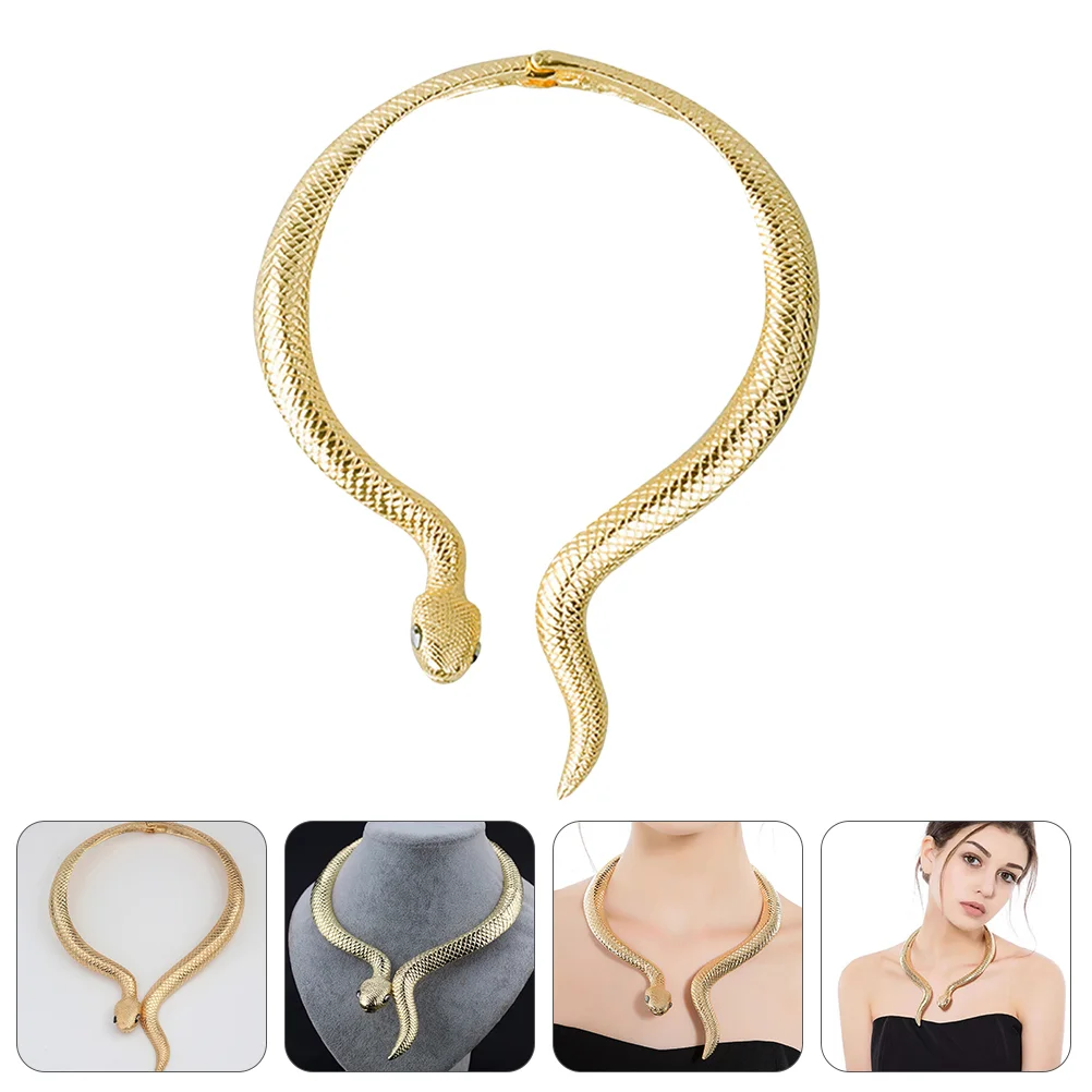 

Decor Exaggerated Snake Necklace Shape Bib Party Collar Decors 59x4cm Golden Alloy Miss