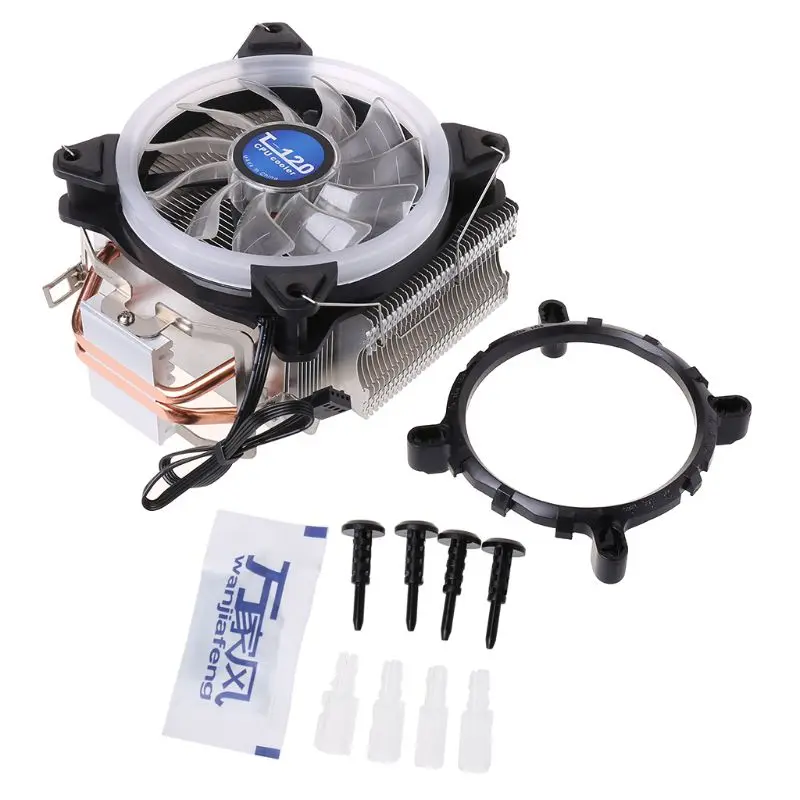 

Cooling Fan CPU Cooler Computer Processor Lighting Radiator 2 Heat Pipes for Int P9JB