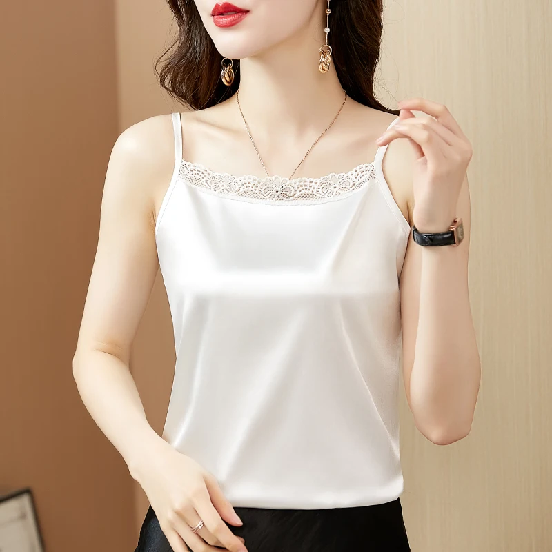 

Summer Lace Camis Tank Top Woman Acetate Design Elegant Fashion Tank Tops