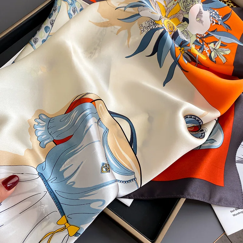 2022 модный квадратный атласный шарф из чистого шелка для женщин шаль с принтом