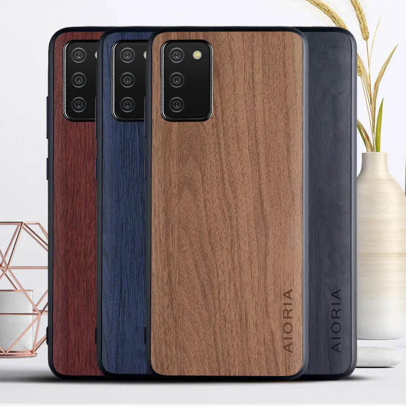 

WoodLike case for Samsung Galaxy A02S 164.2mm soft TPU Hard PC with PU leather skin covers coque fundas for Samsung A02S