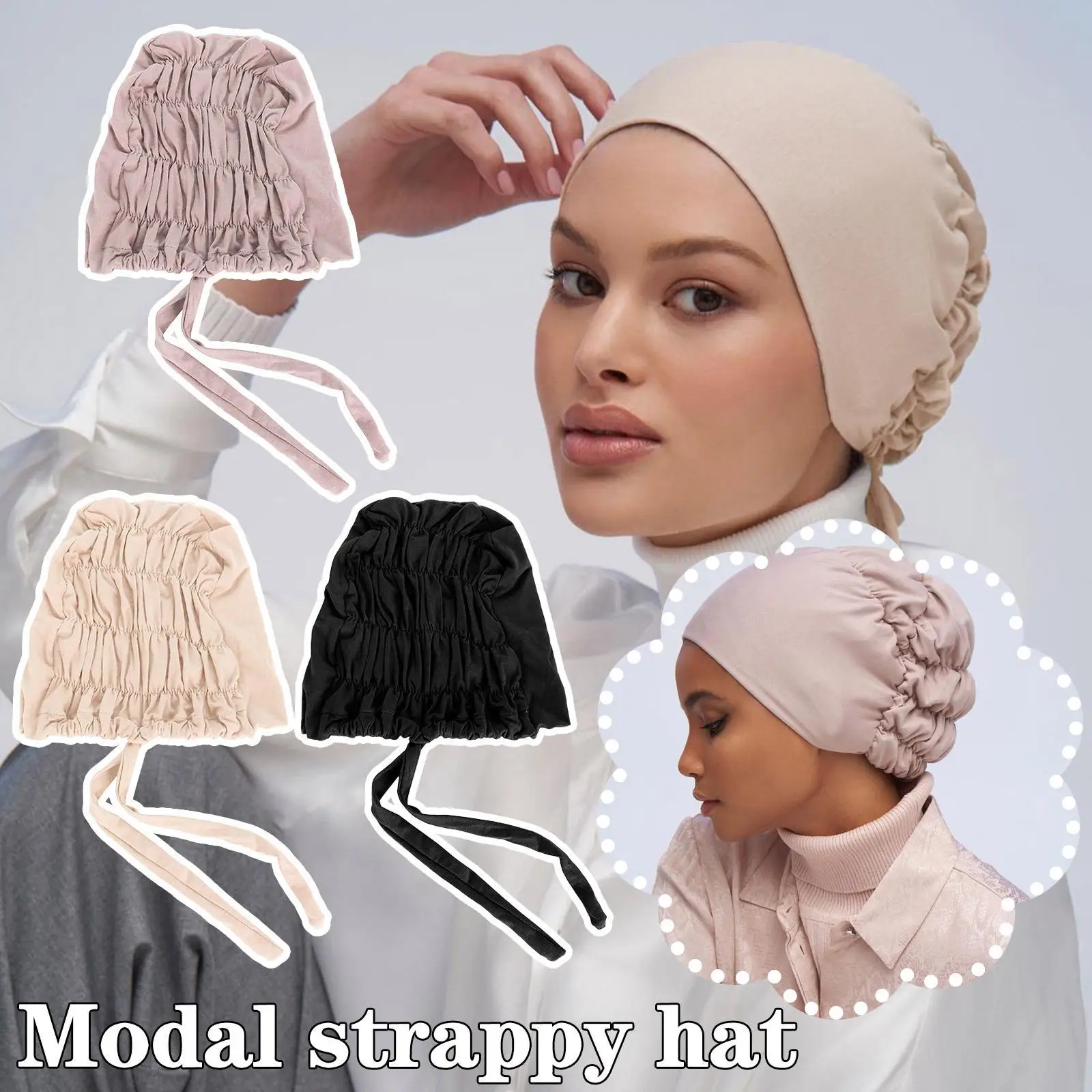 

Modal Straps Bottoming Hats For Women Headwear Turban Elastic Bottom Strappy Turban Hat Color Adjustable Muslim Hat