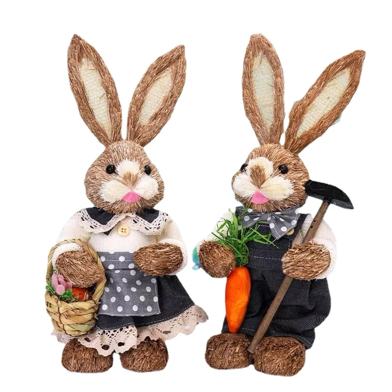 

35/45cm 2Pcs Easter Decoration Bunny Artificial Straw Rabbit Ornament Easter Themed Party Window Decoration Home Garden Decor