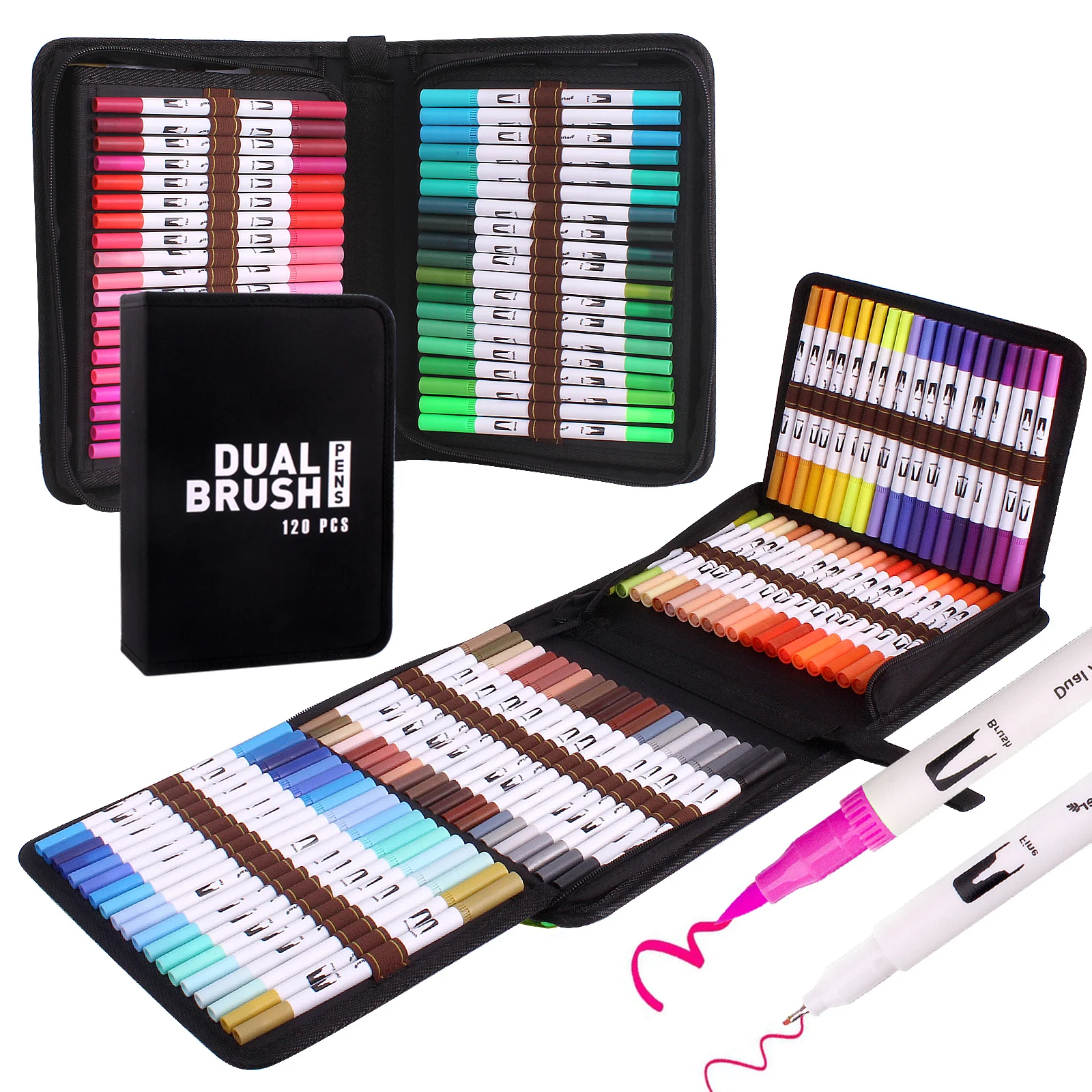 

12-120 Markers Dual Tip Brush Pens Fineliners Watercolor Art for Drawing Painting Supplies