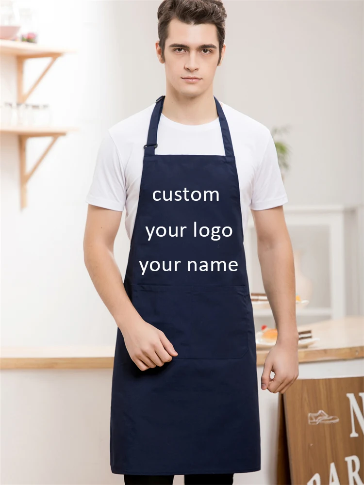 

Blue White Chef Apron for Men Women Printing Embroidered Logo Cafes Grill China Restaurant Kitchen Bib Cooking Clothes Supplies