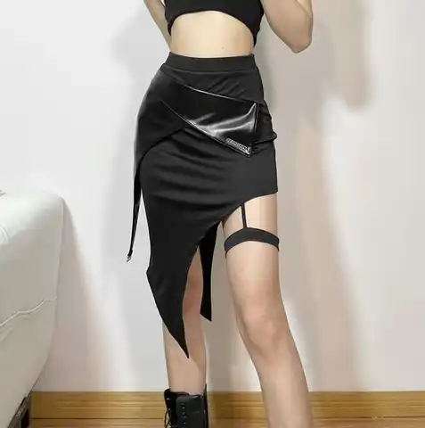 Women Summer Skirts solid color tall waist fashionable irregular split PU skirt Casual Vestidos dropshipping YBDK22J12263