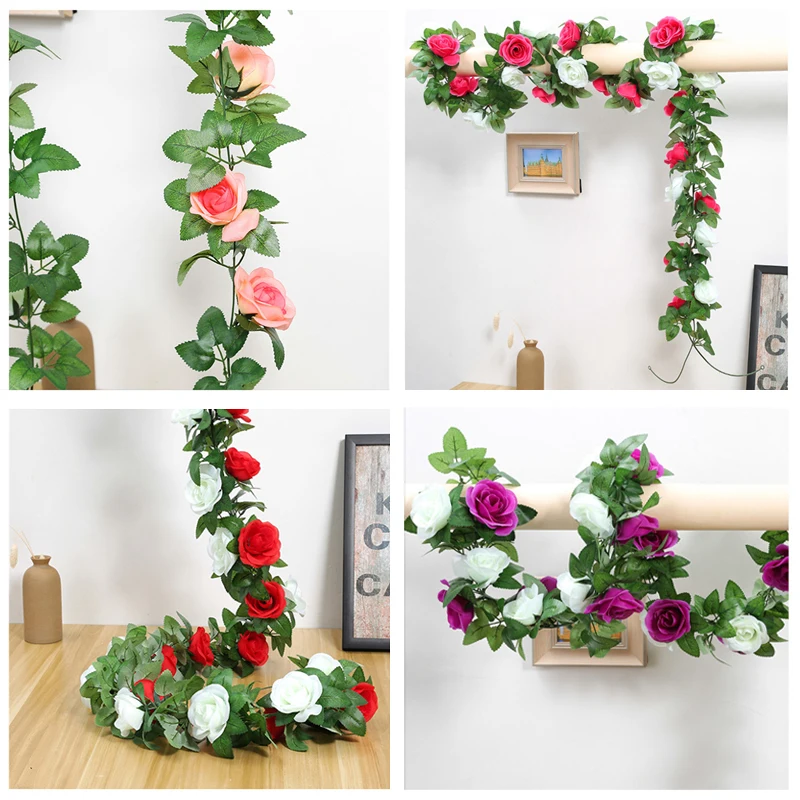 

230cm Artificial Rose Flower Fake Ivy Vines String Creeper Wreath For Wedding Birthday Party Home Living Room Hanging Decoration