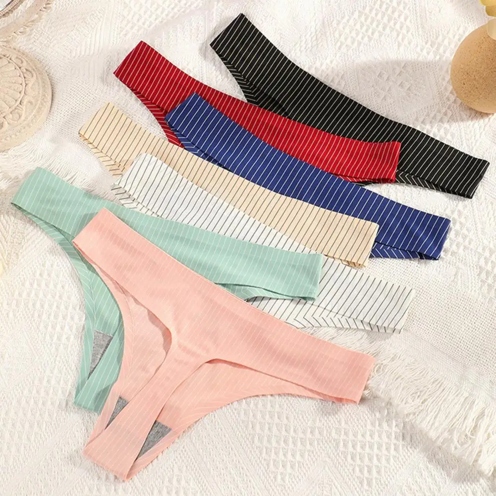 

Women Panties Seamless Stripe Comfortable Breathable Low Waist High Elasticity Underpants Anti-septic Women G-string for Daily
