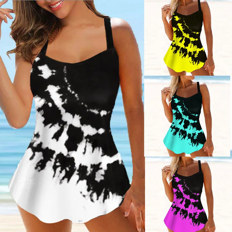 

Women Large Size Swimwear Floral Printed Tankini Fashion Sexy Swimwear Dress Print Swimsuit With Shorts Two Piece Bathing Suit