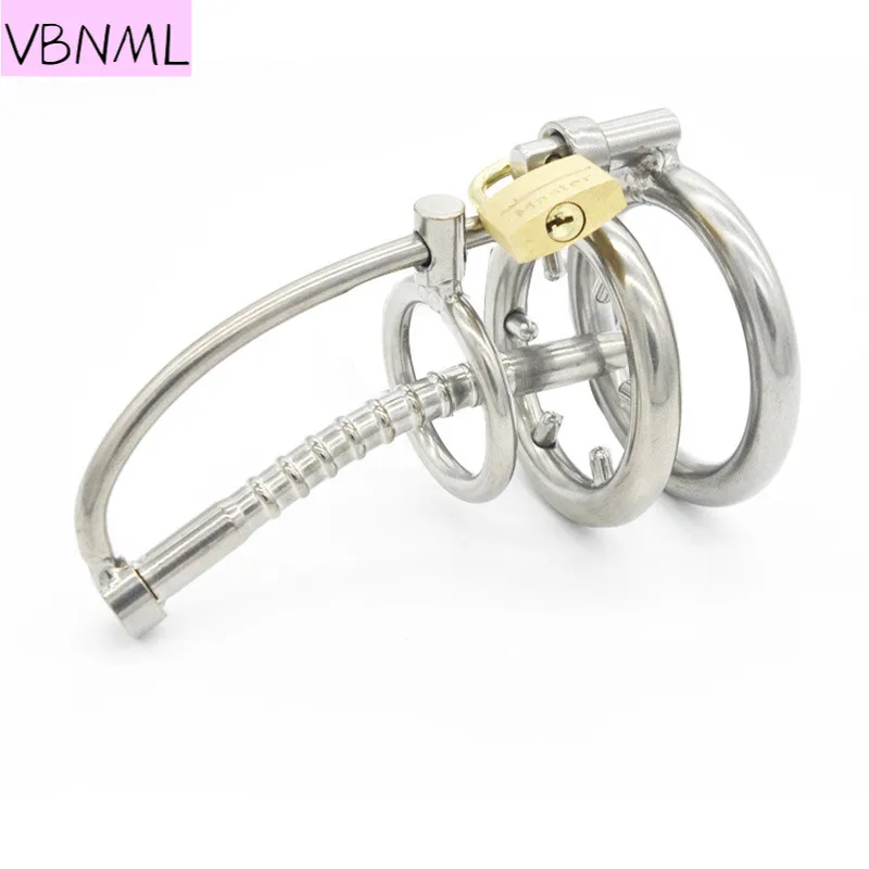 VBNML Men's Chastity Lock Stainless Steel Dildo Lock Chastity Cage Penis Lock BDSM Erotic Props With a Catheter Cage