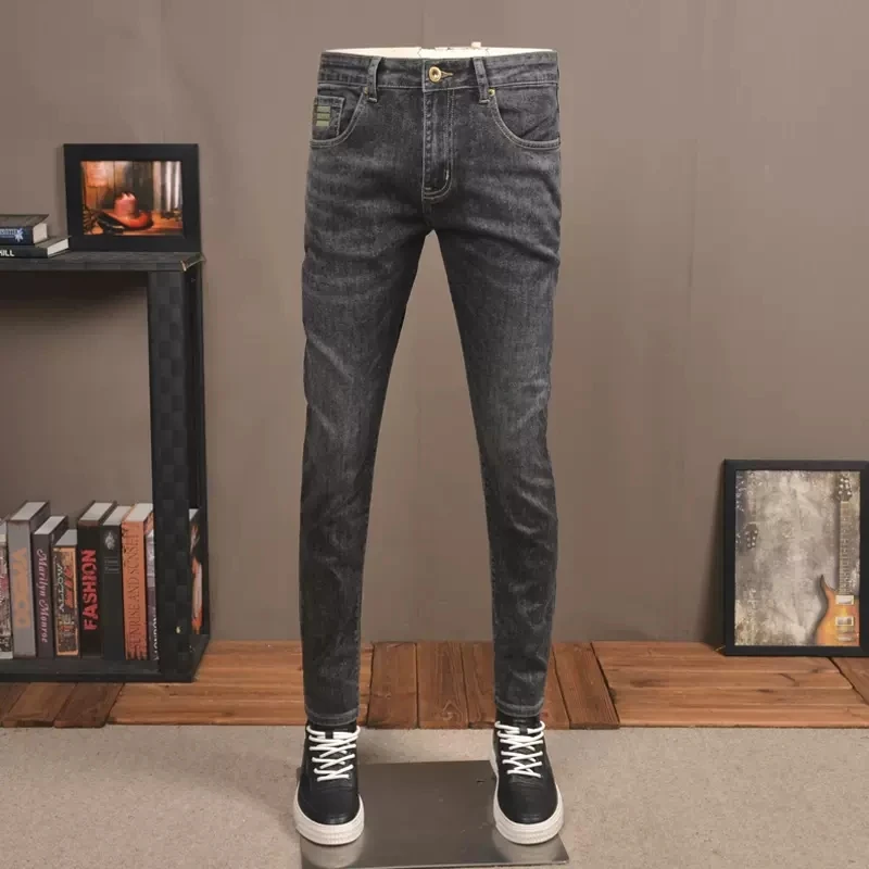Autumn Men Black Gray Jeans Korean Style Fashion Slim Fit Denim Pants CP2027