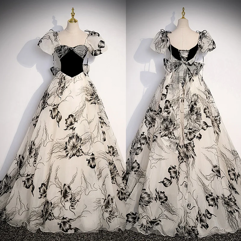 

Evening Dress Strapless Elegant Floor-Length Sleeveless A-Line Pleat Appliques Tulle Black New Party Formal Dresses Woman B2751