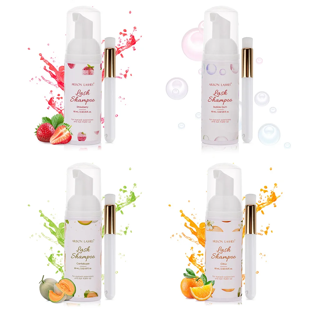 Фото ARISON 60ml Eyelash Extension Shampoo Clean Mousse Kit Eyelashes Lifting Cleaning Foam Makeup Glue Remover Tool with Brush №1