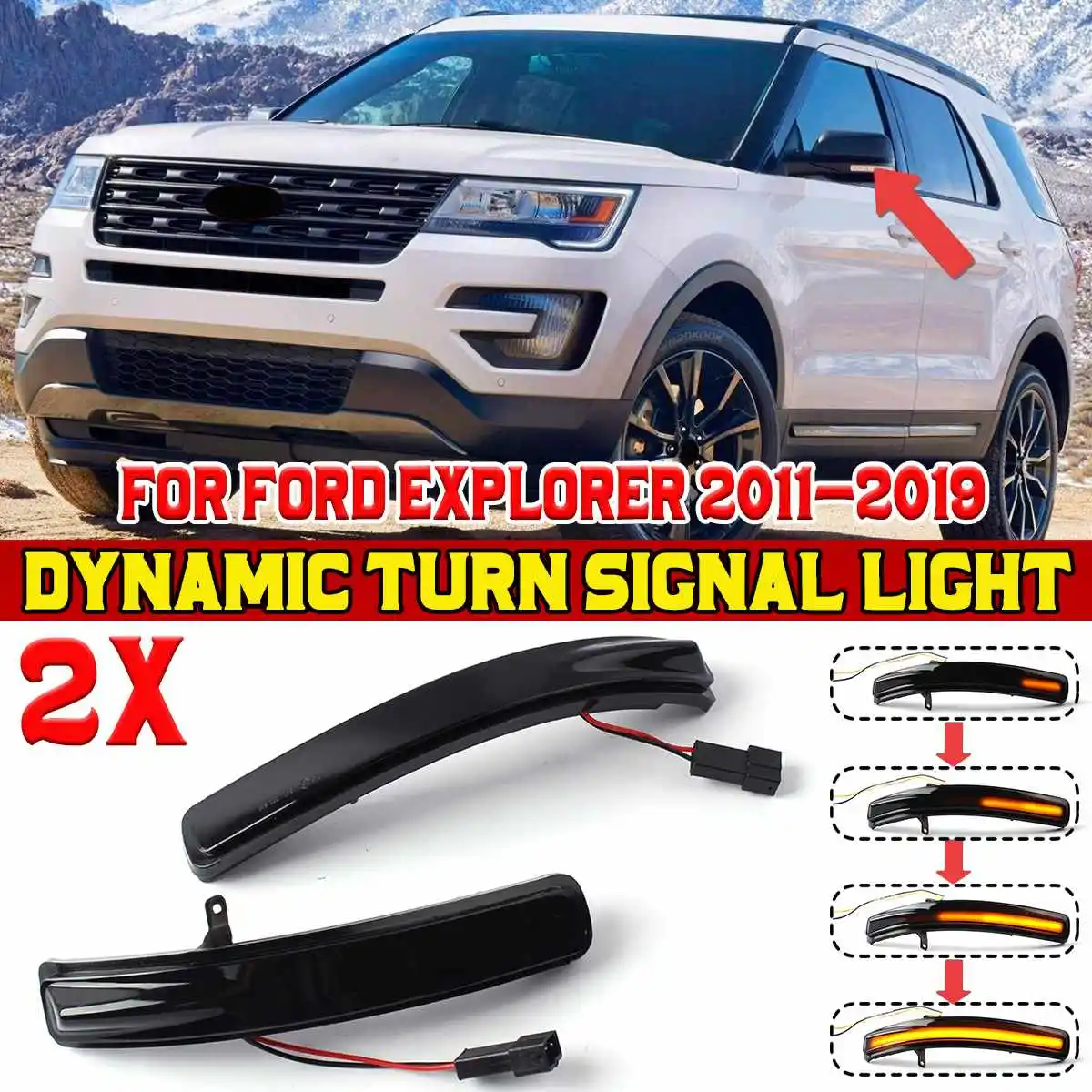 

L+R Car LED Dynamic Wing Side Mirror Turn Signal Light Indicator Sequential Light Turn Signal For Ford For Explorer 2011-2019