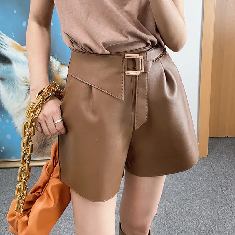 Женская короткая юбка из натуральной кожи с металлической пряжкой и поясом y2k