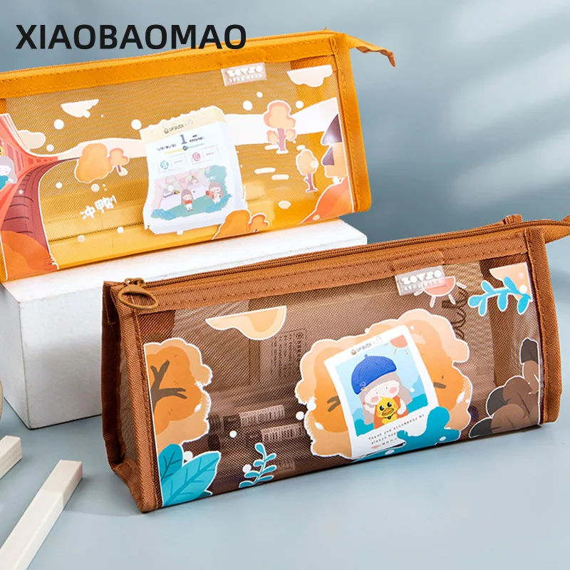 

Transparent Stationery Pencil Bag Student Examination Dedicated Nylon Mesh Pen Case Unisex Large Capacity Pouch School Supplies