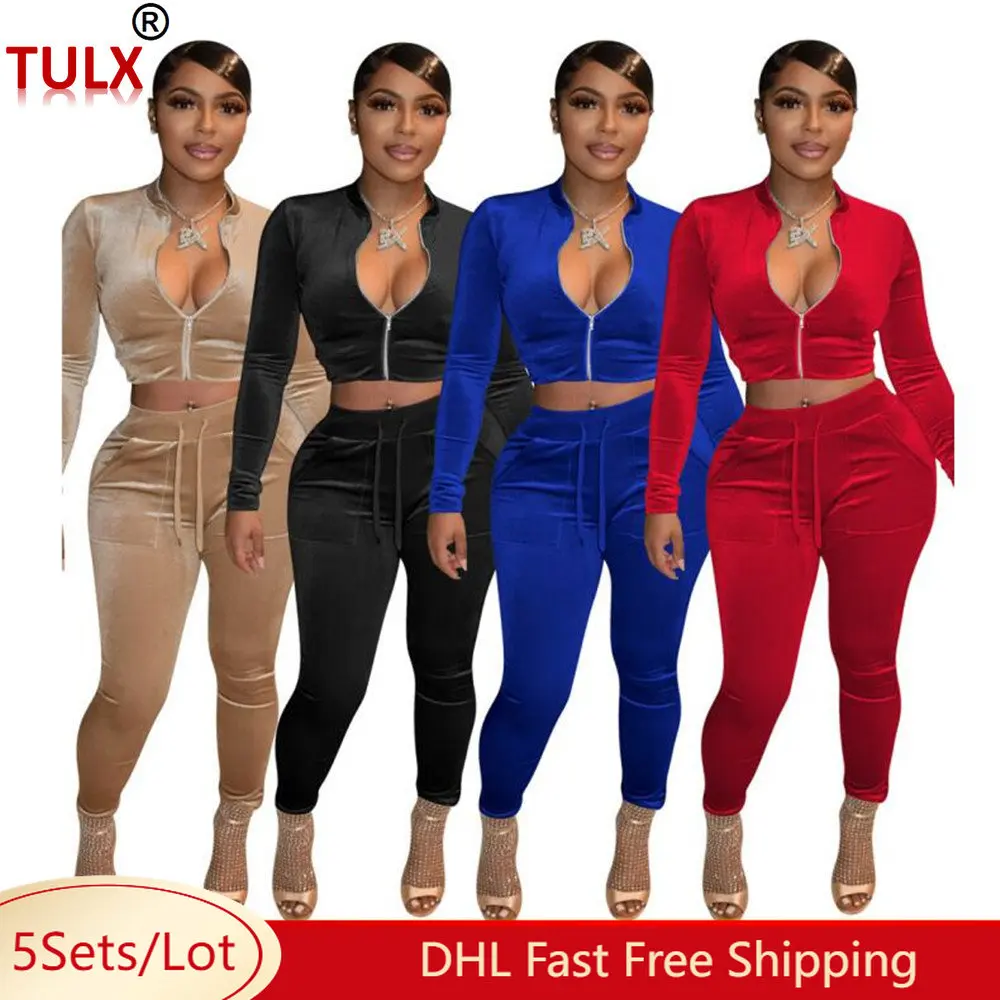 

Женский Бархатный спортивный костюм, повседневный Велюровый комплект из двух предметов, кофта с длинным рукавом и брюки, Осень-зима 8317