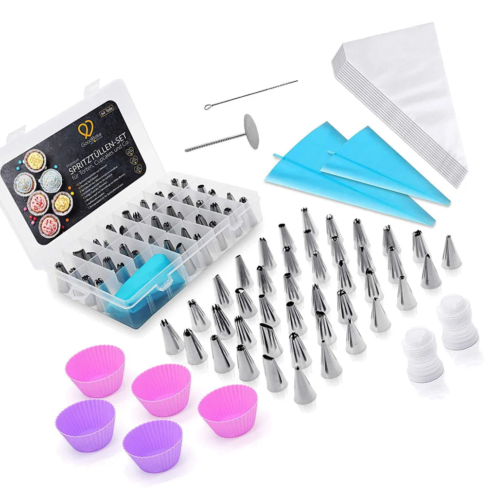 

64PCS Set Pastry Bags Stainless Steel Icing Piping Nozzles Cake Cream Cupcake Decorating Tips Baking Tools
