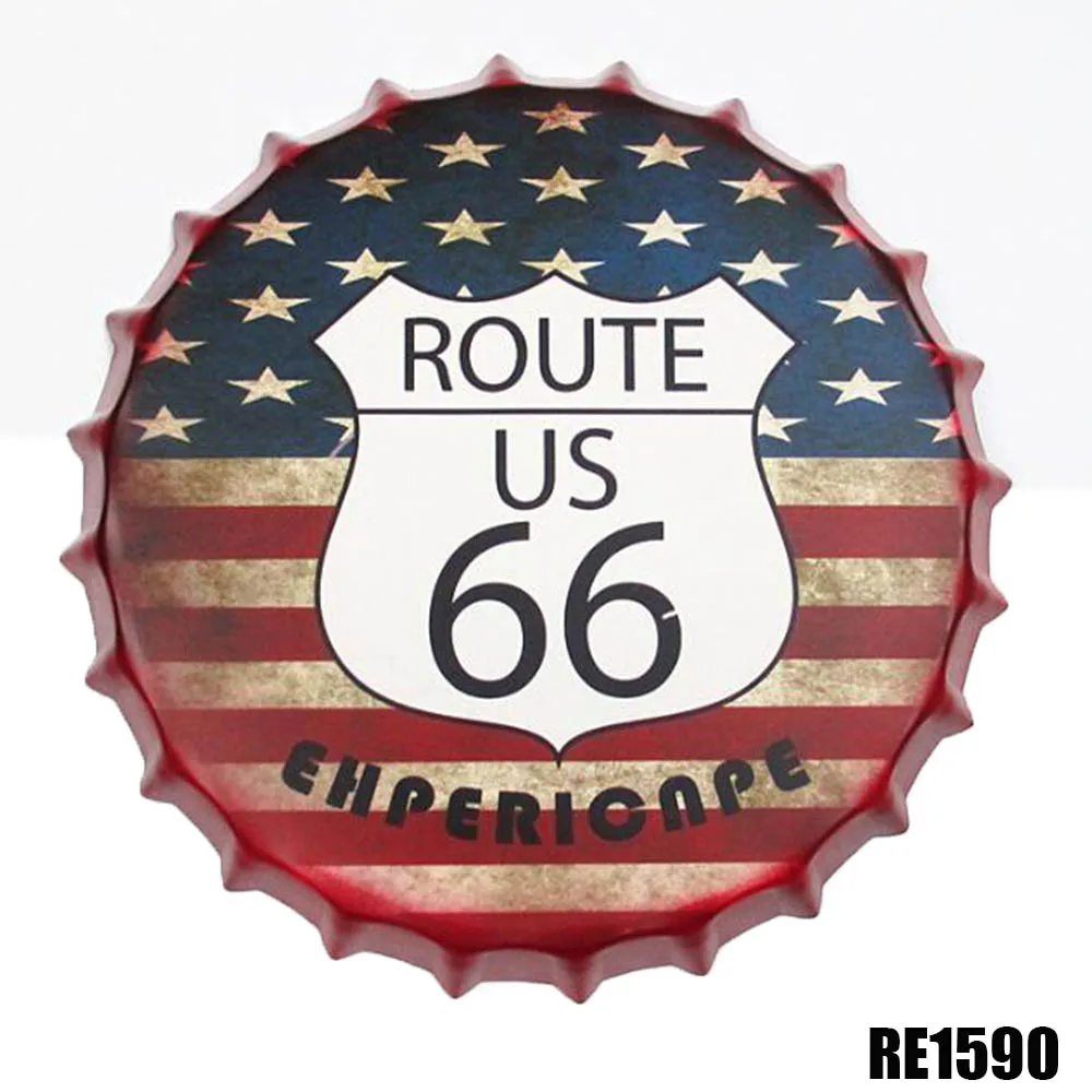 Route 66 винтажная Крышка для пивной бутылки Ретро табличка Настенный декор
