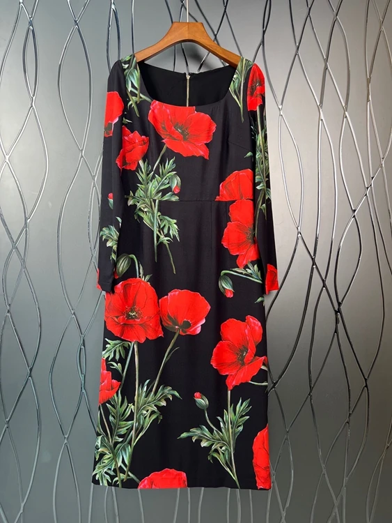 

2022 new women fashion long sleeve square neck slim printed maxi dress 415