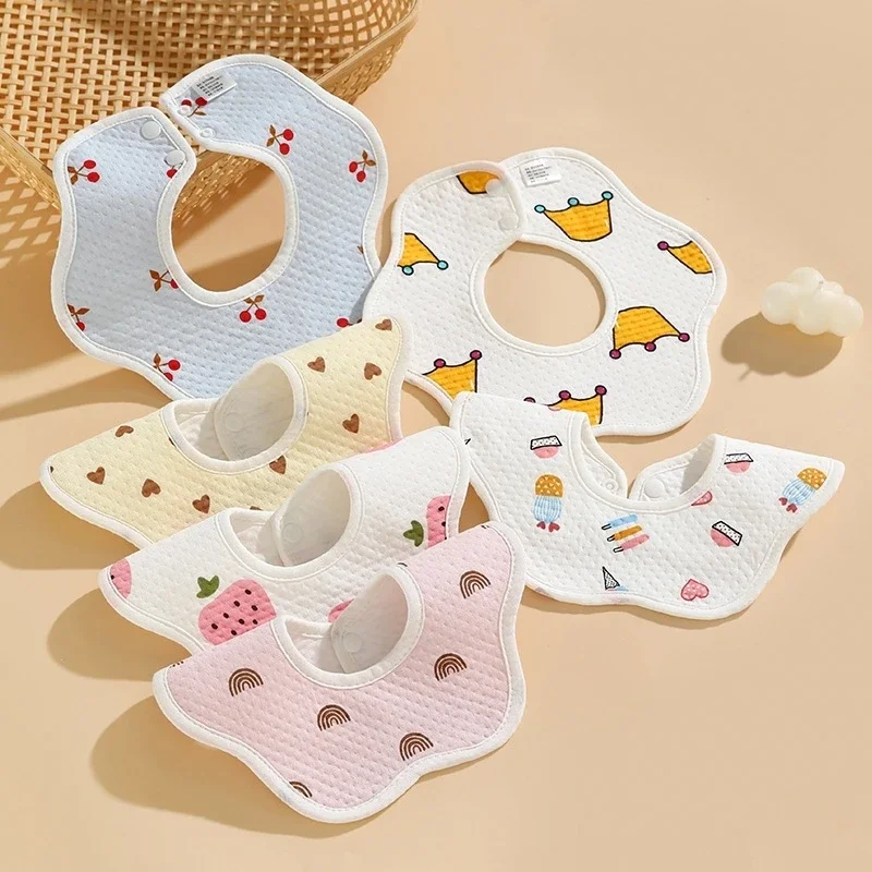 Toalha De Saliva Do Bebê Recém-nascido Algodão Puro Impermeável Malha Petal Bib Double Snap Closure Soft E Absorvente 1 шт.