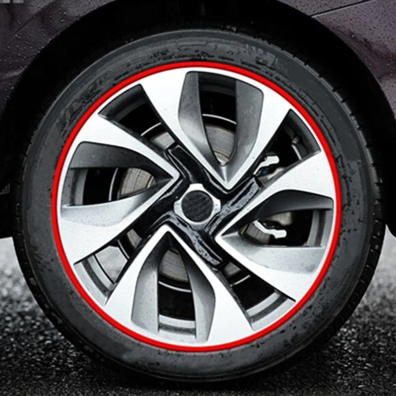 

8M Red Car Wheel Hub Rim Edge Protector Ring Tire Guard Sticker Rubber Strip US Reflective Sticker