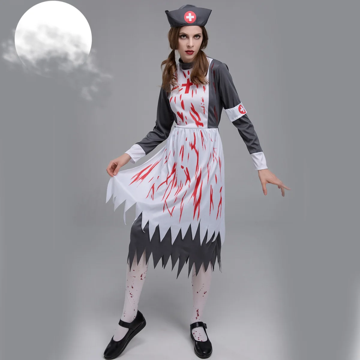 

M-Xl Halloween Horror Printed Fake Blood Nurse Costume Adult Zombie Female Nurse Medical Uniform