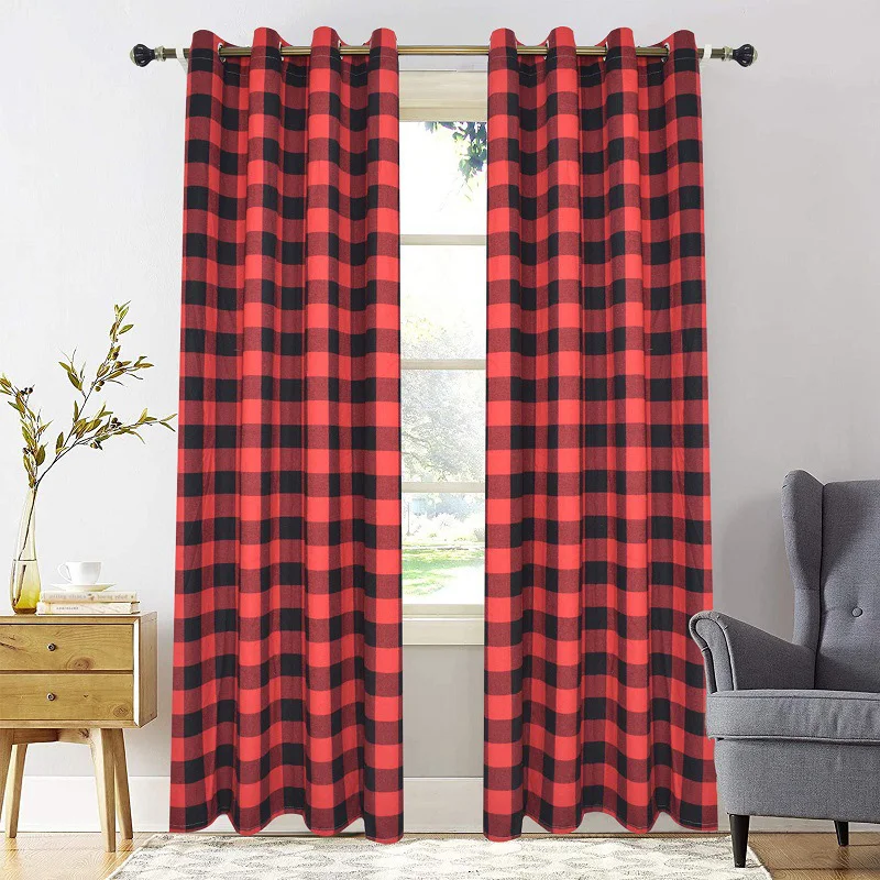 

Plaid Window Curtains for Bedroom Fashion Buffalo Checks Pattern Retro Style with Grids Living Room Window Drapes 1 Piece TJ7375