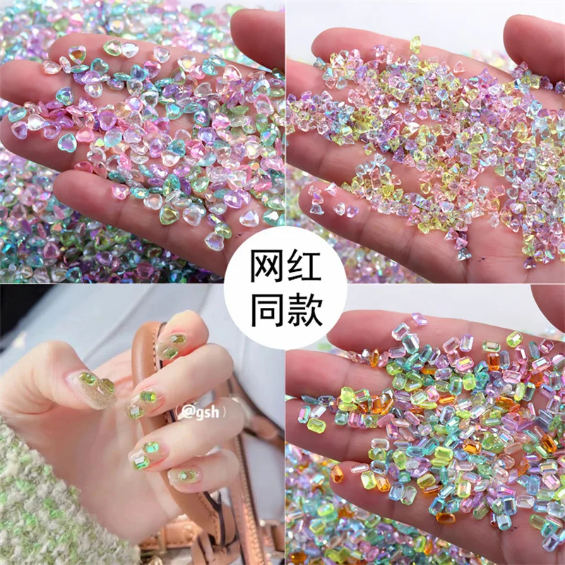 

Aurora Rhinestones Series Nail Art Charms 3D Heart Diamond Nail Decorations DIY Resin Mix Colors Manicure Accessories Jewelry