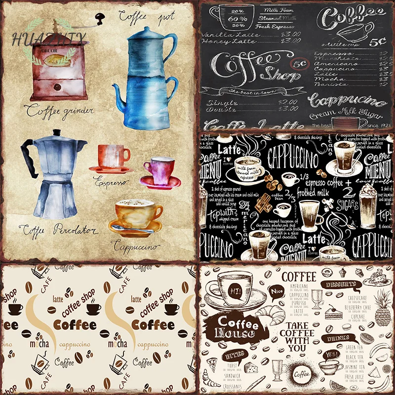 

Coffee Pattern Metal Tin Signs Coffe Vintage Poster Bar Pub Club Man Cave Tins Plates Plaques Wall Decoration Alcohol Drinker