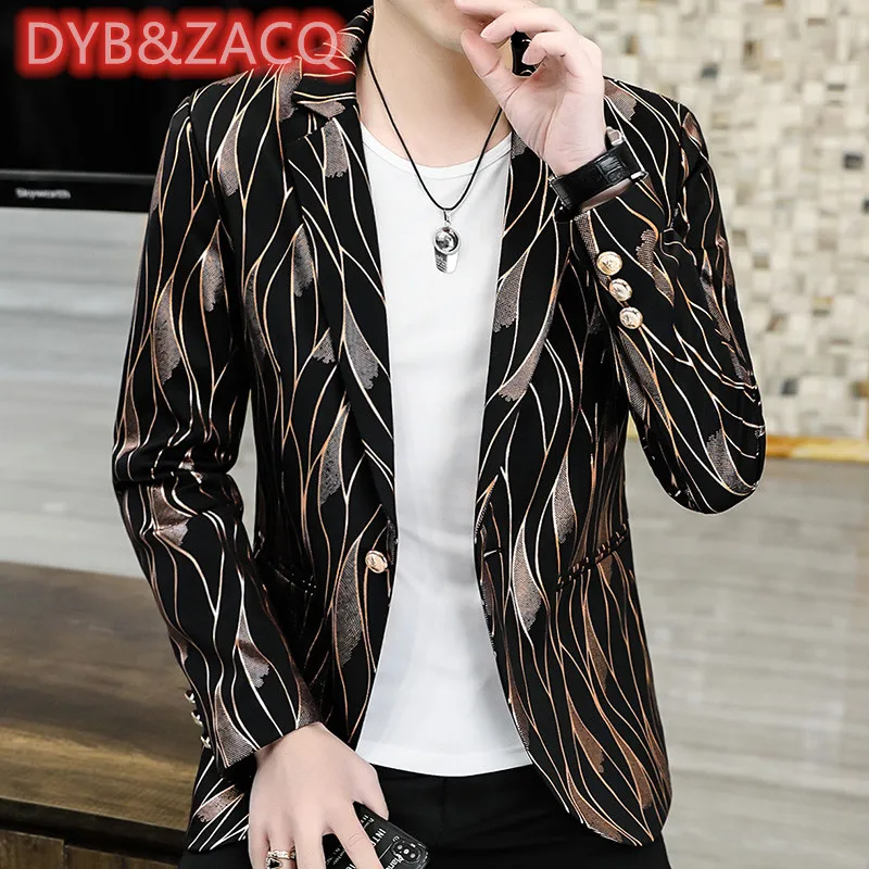 

Spring New Suit Men Korean Casual Small Suit Young Bronzing Printing Nightclub Trend Small Suit Jacket S-3XL