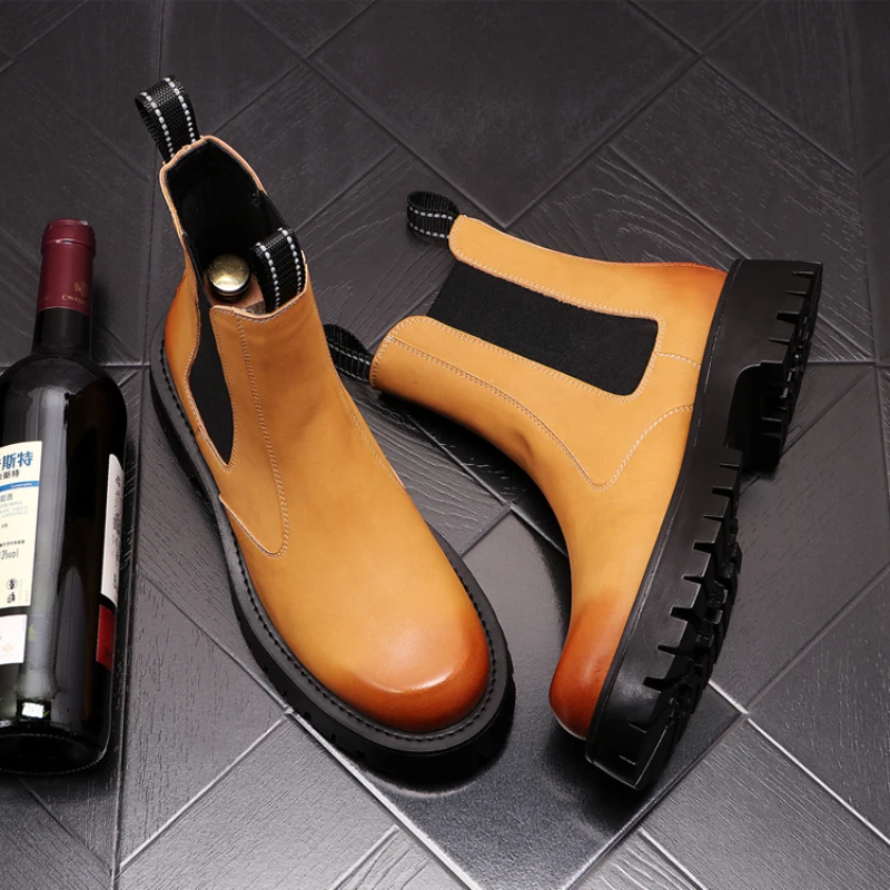 Мужские ботинки челси на платформе цвет черный/белый |