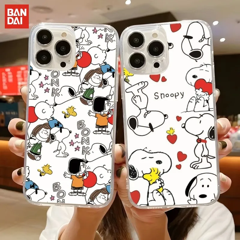 

BANDAI Funny Snoopy Phone Case For Iphone 13 11 12 Pro Max Mini 6 6s 7 8 Plus X XR XS XSMax SE2020 Transparent Funda Shell Cover