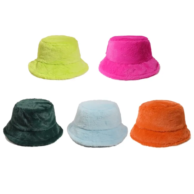 2023 New Bucket Hat Lamb Wool Faux Female Hat Fur Warm Bob Winter Hat Women's Bucket Hats Outdoor Panama Lady Fisherman Caps