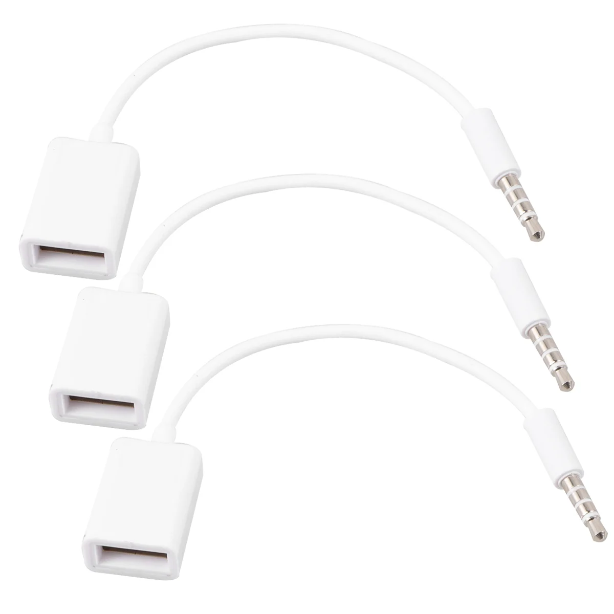 

3PCS USB To 3.5MM 12V Vehicle Mounted MP3 Transfer Cable Aux Player Audio Cable(White)