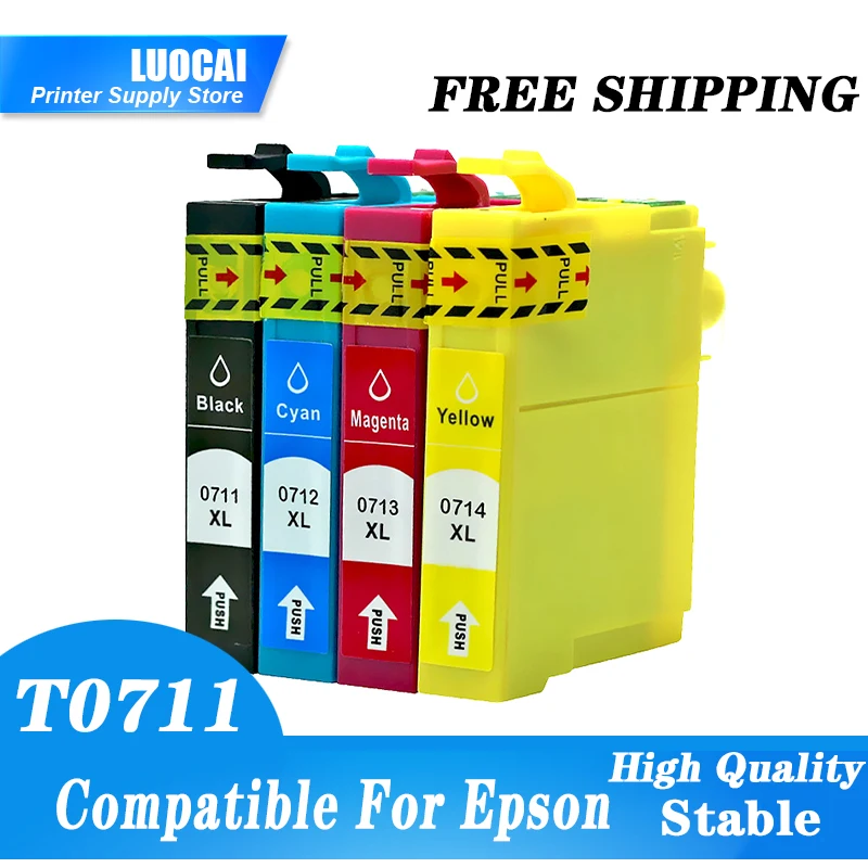 

4pcs T0711 - T0714 Ink Cartridges Full Ink For Epson Stylus SX210 SX215 SX218 SX115 SX405 SX410 SX415 SX605 D78 DX4000 Printer