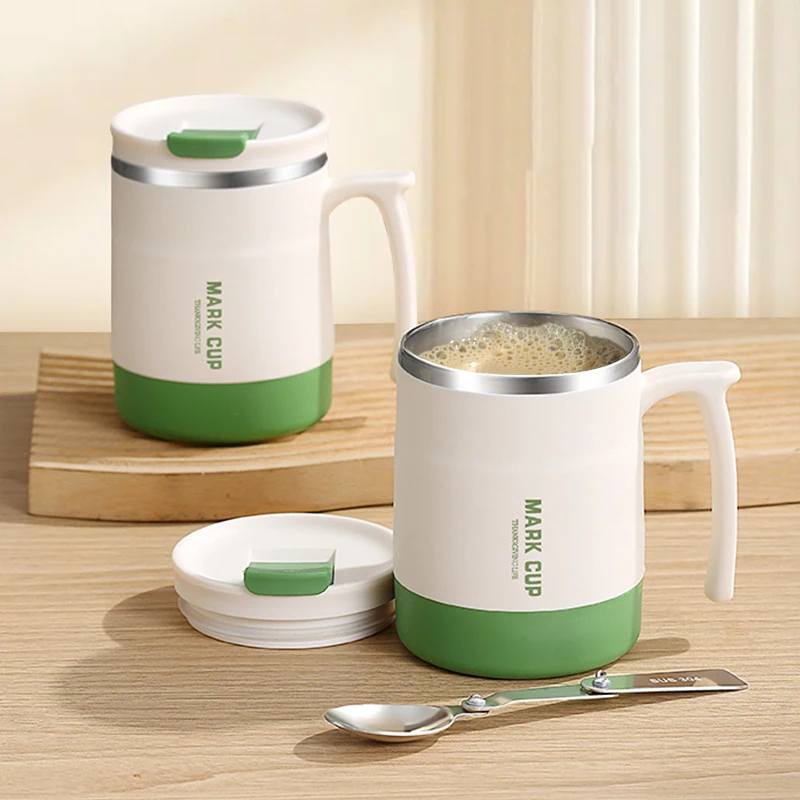 

Stainless steel cup with lid and spoon mug, female office coffee cup, water cup, household tea cup