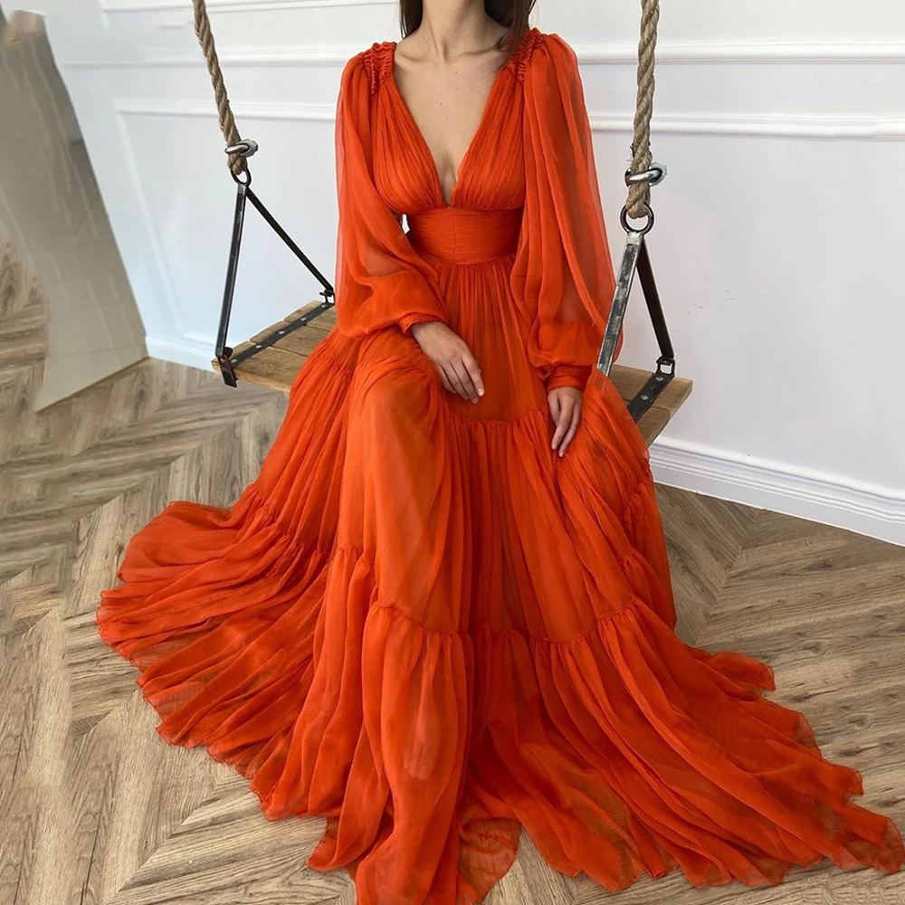 

A-Line Prom Dress For Women 2022 Long Sleeves Backless Beach Party Gowns Simple Chiffon Illusion Evening Dresses Custom Made