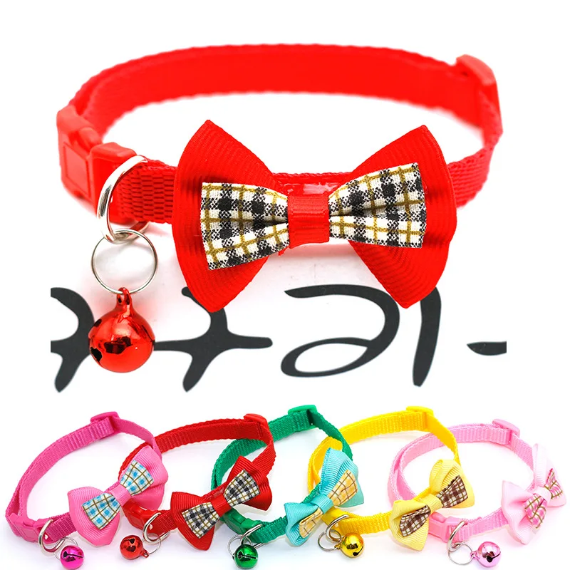 

1PC Adjustable Lattice Bow Tie for Dogs Cats Beautiful Collar with Bell A Christmas New Year Gift for Puppies Pet Accessories