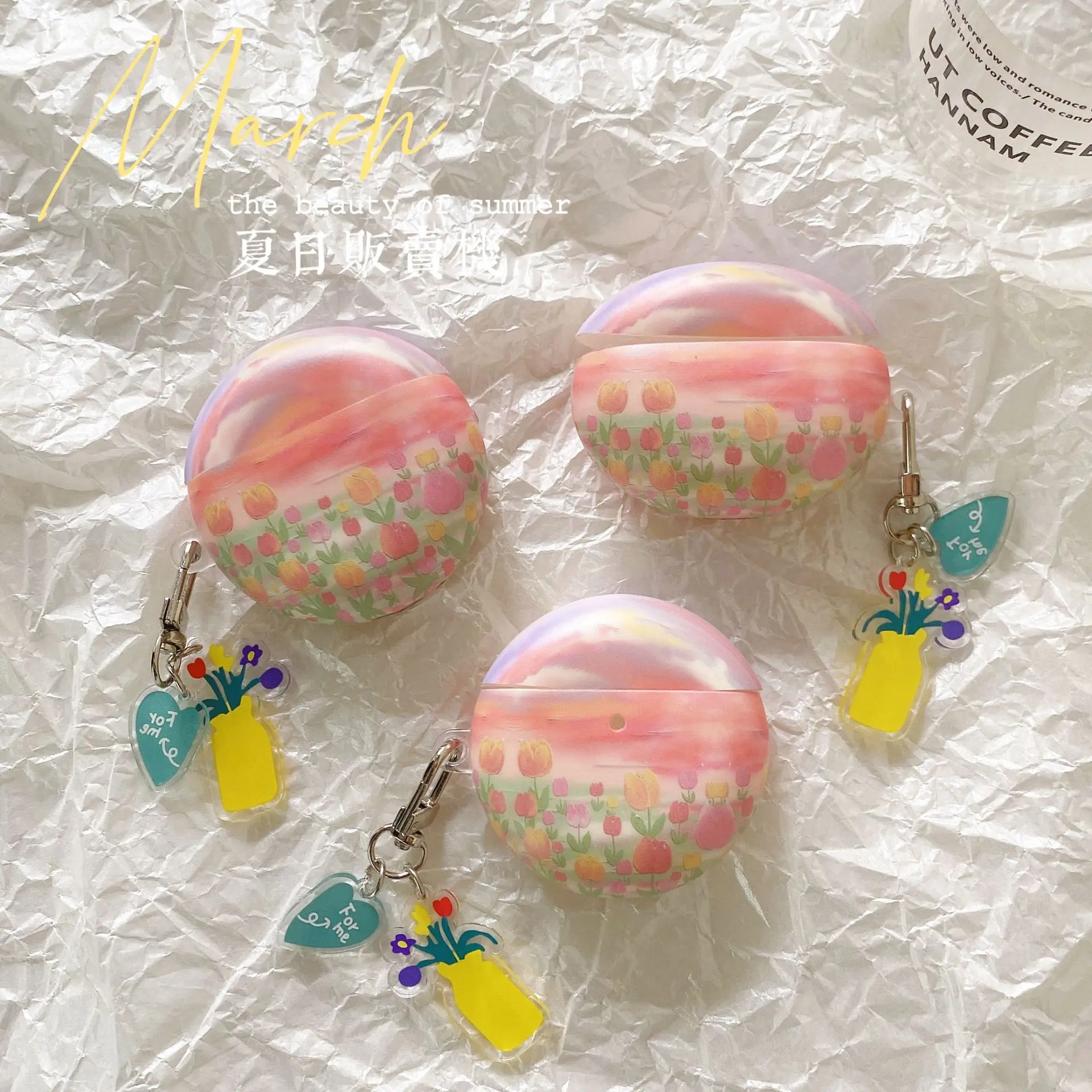 

Applicable to Huawei Freebuds Pro 4/4E/4i/3 Sunset Pink Tulip Ornaments Earphone Sleeves